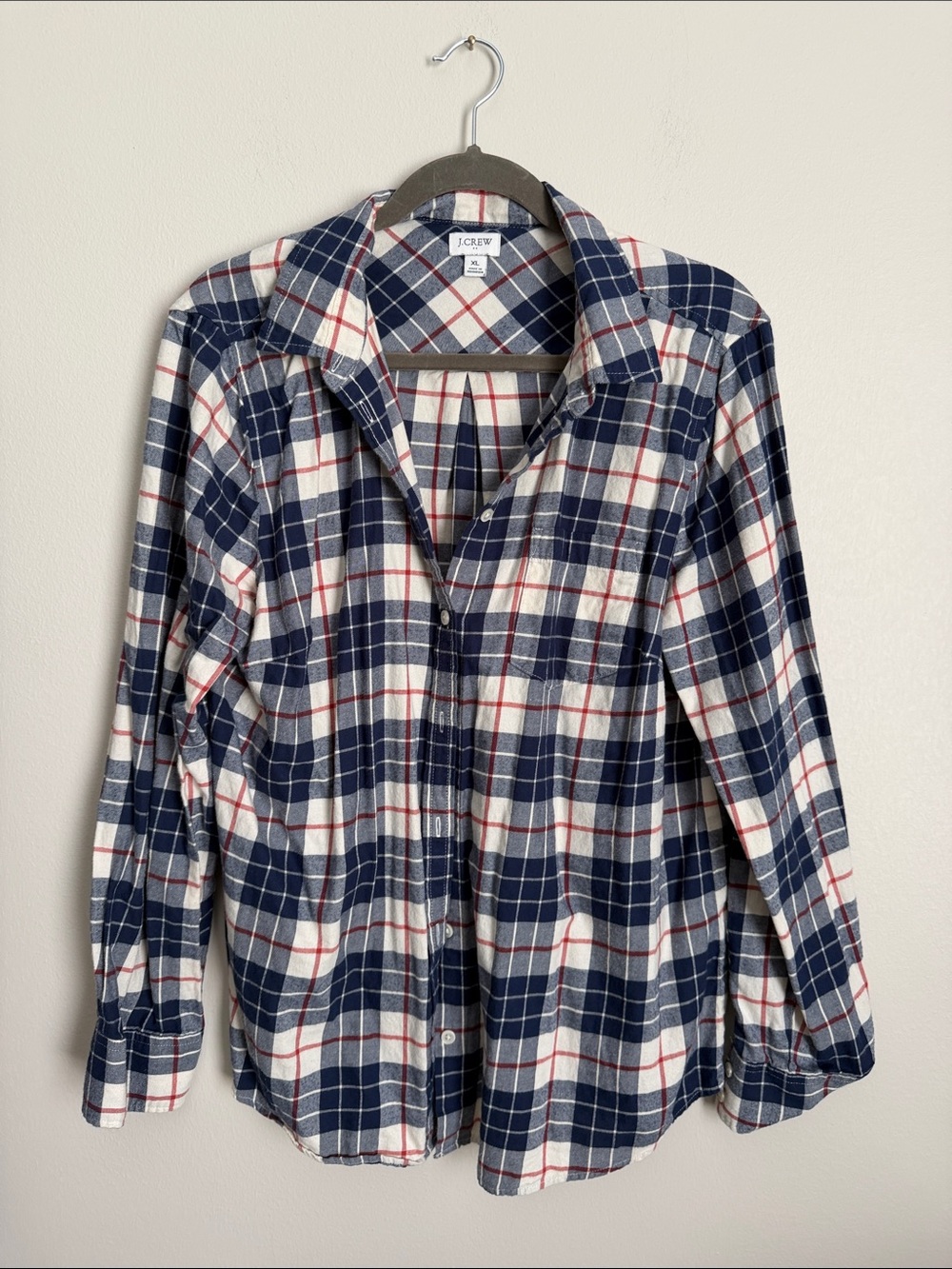 J. Crew Navy, White & Red Plaid Button-Down Shirt
